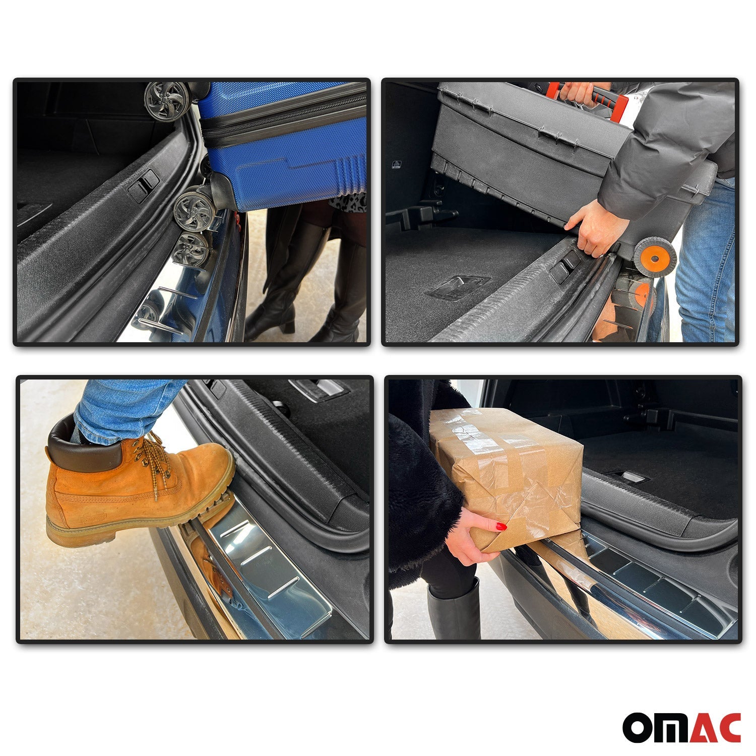 OMAC USA 2013-2022 Buick Encore Rear Bumper Guard Stainless Steel Glossy, rear bumper sill cover, close-up detail