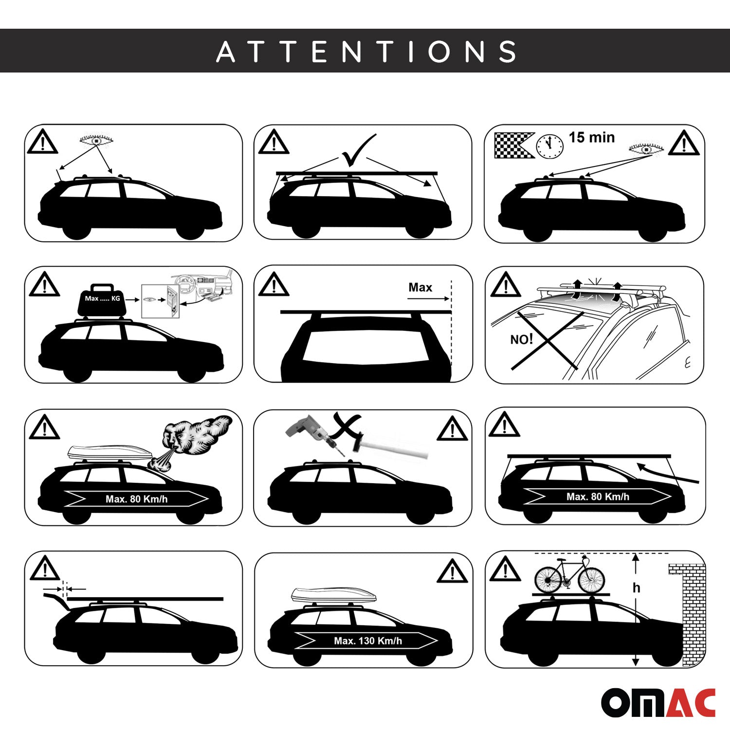 OMAC USA 2013-2022 Chevrolet Trax Roof Racks Cross Bars Silver, raised roof rails, further detail
