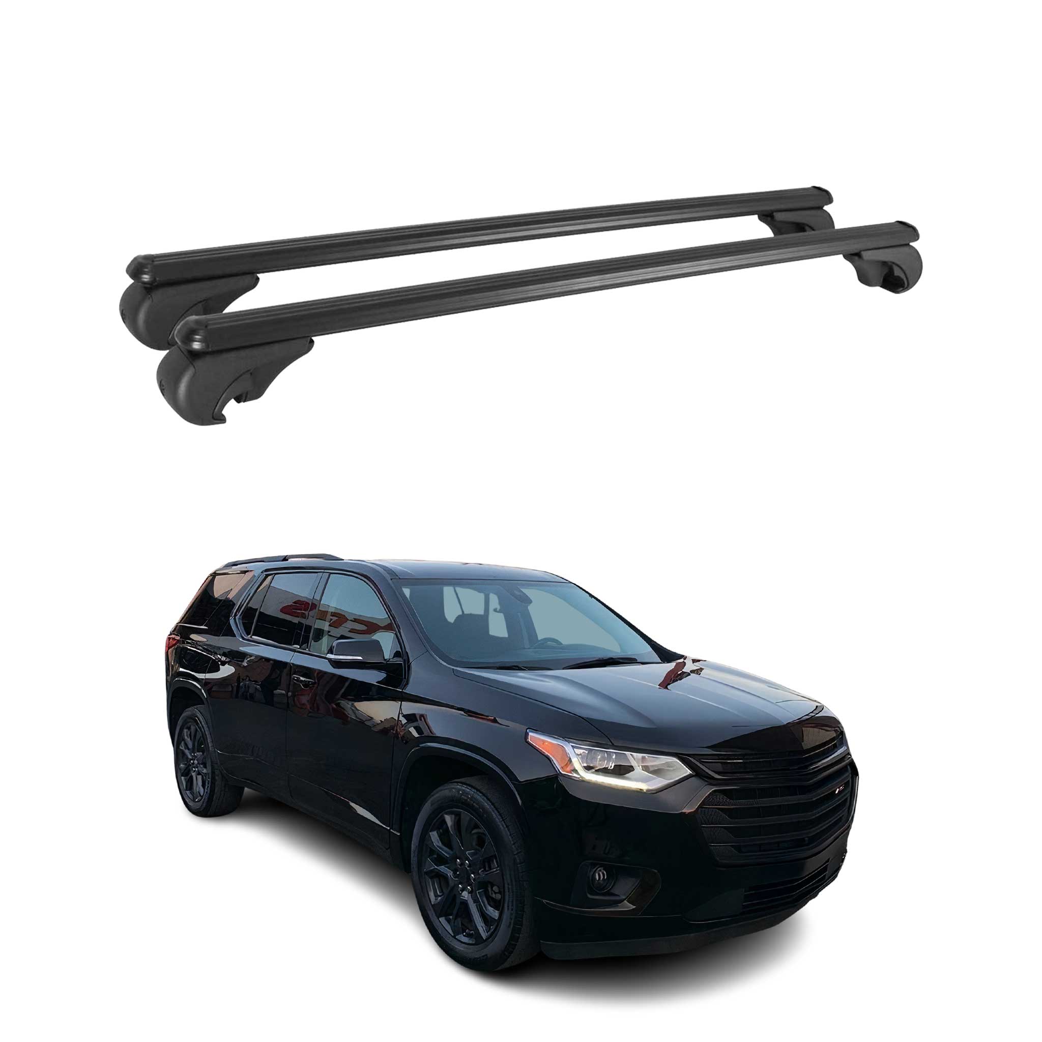 OMAC USA 2018-2024 Chevrolet Traverse Roof Rack Cross Bars Black, raised roof rails