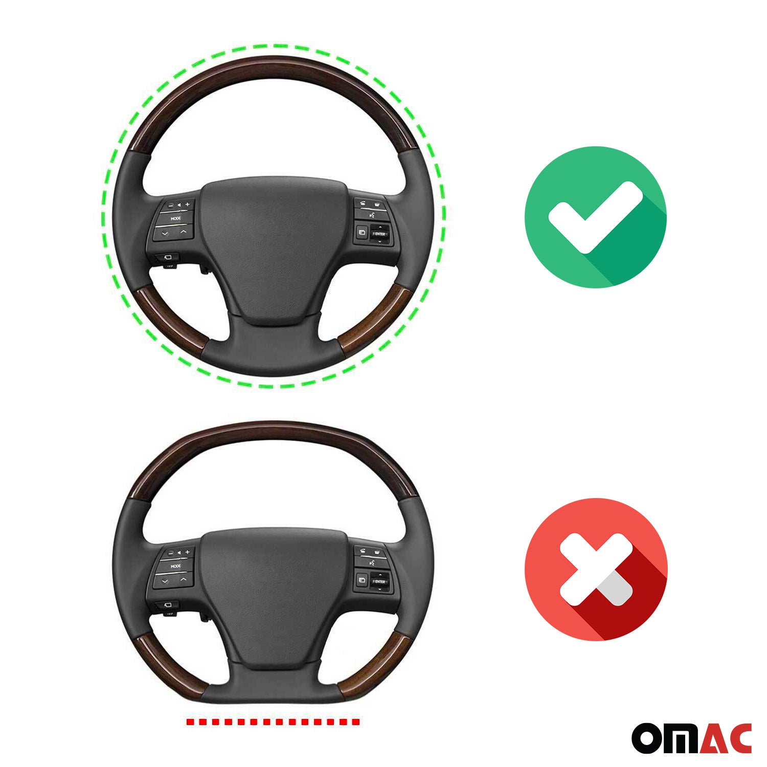 OMAC USA 14.5-15.5’’ Steering Wheel Cover Red Black Leather Anti-slip Breathable, angled view