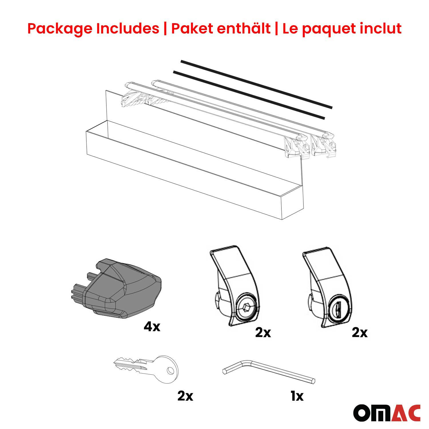 OMAC USA 2005-2009 Chevrolet Uplander Roof Rack Cross Bars Silver Carrier 2 Pcs, raised roof rails, reverse view