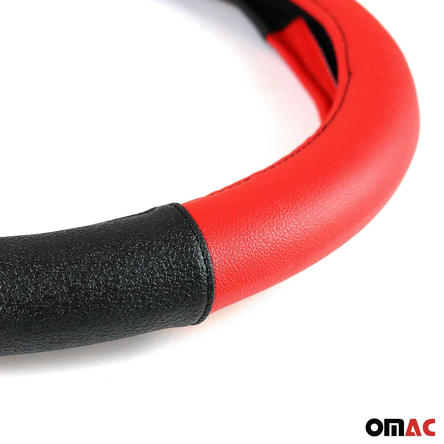 OMAC USA 14.5-15.5’’ Steering Wheel Cover Red Black Leather Anti-slip Breathable, further detail