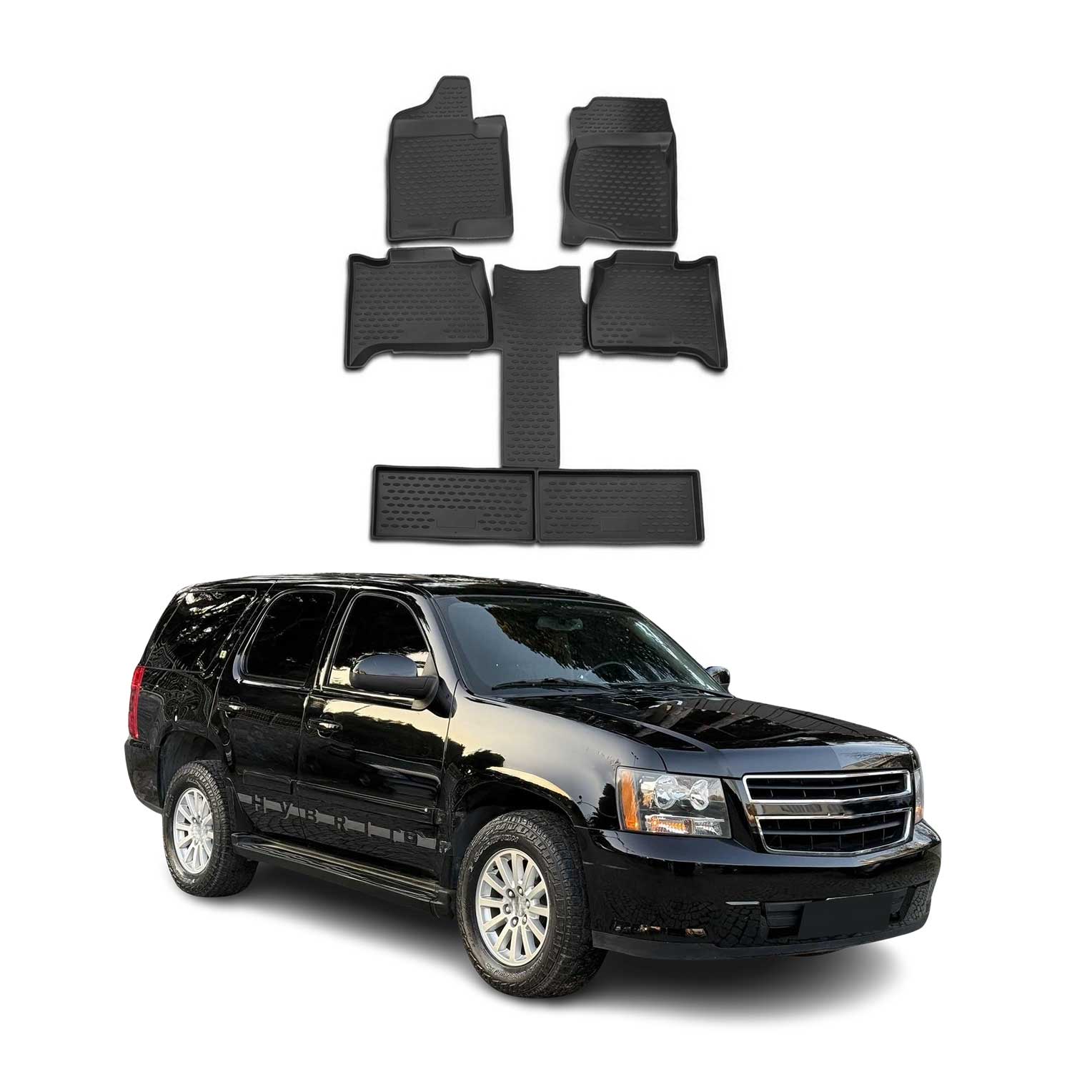 OMAC USA 2007-2014 Chevrolet Tahoe Floor Mats Liners Full Set All Weather Black, classic floor mats