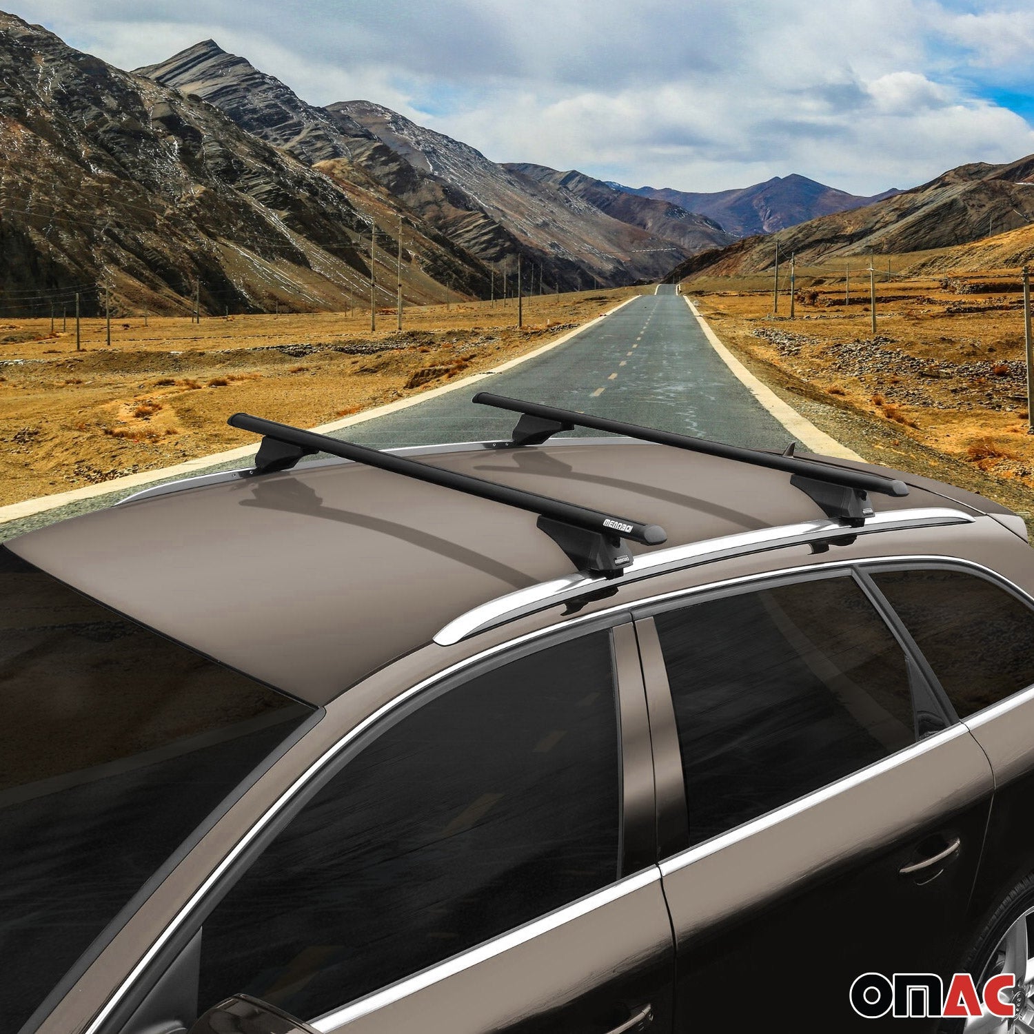 OMAC USA 2019-2025 Cadillac XT4 Roof Rack Cross Bars Black, flush-mounted roof rails, close-up detail