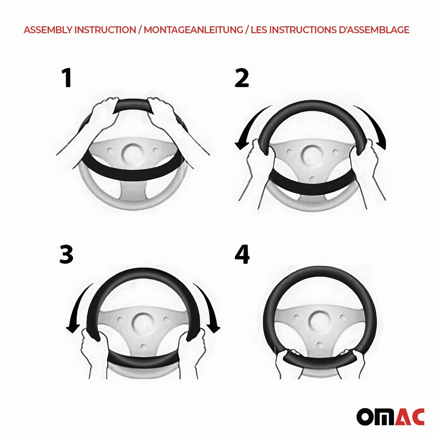 OMAC USA 14.5-15.5’’ Steering Wheel Cover Half Moon Red Leather Anti-slip Breathable, additional view
