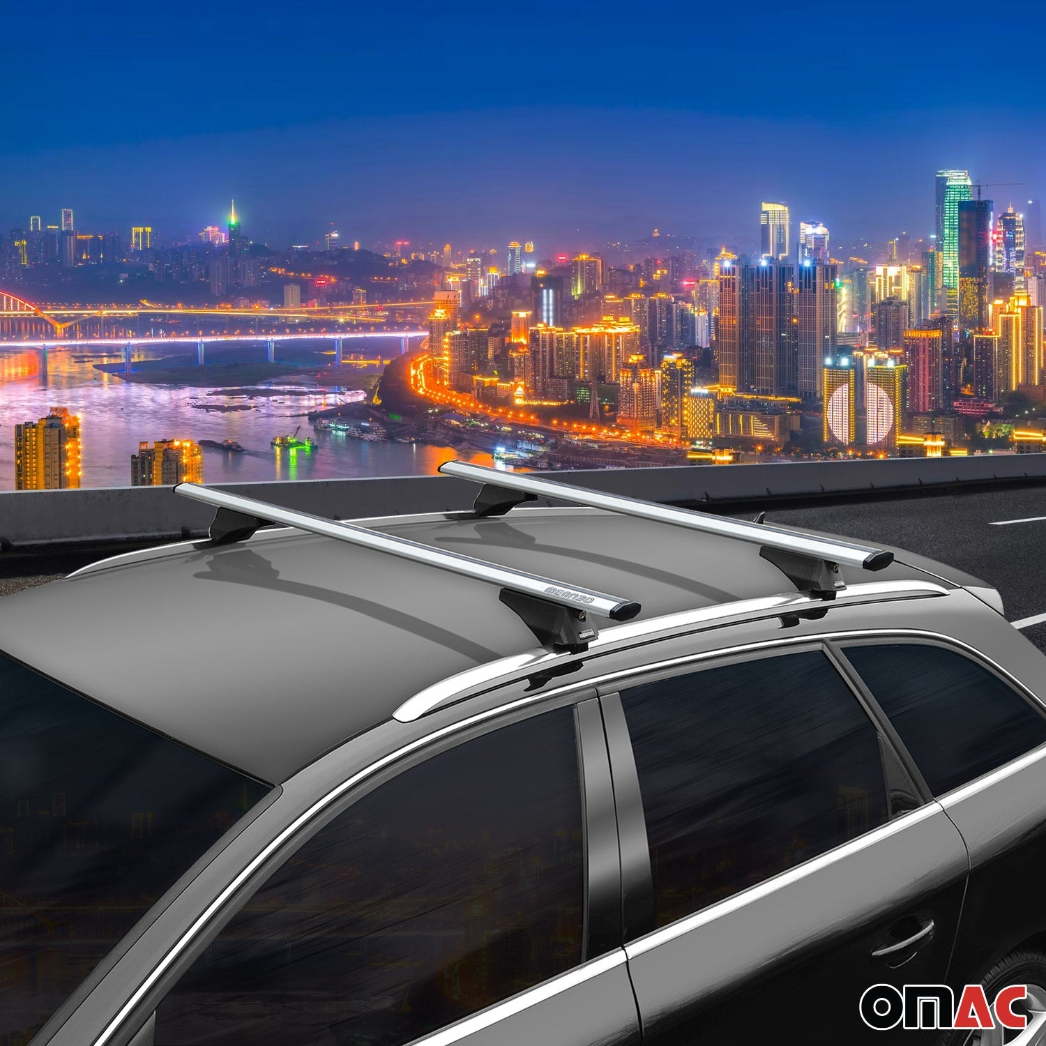 OMAC USA 2013-2022 Buick Encore Roof Rack Cross Bars Silver, flush-mounted roof rails, close-up detail