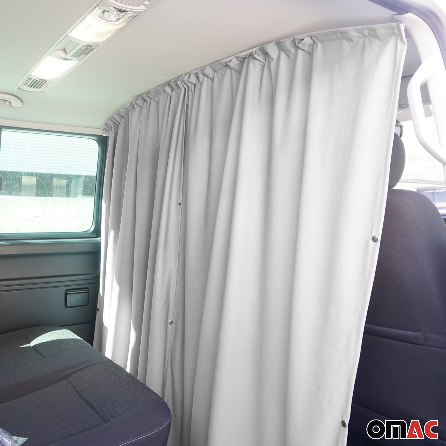 OMAC USA Chevrolet Express Cabin Divider Curtains Privacy Curtains Gray 2 Curtains, additional view