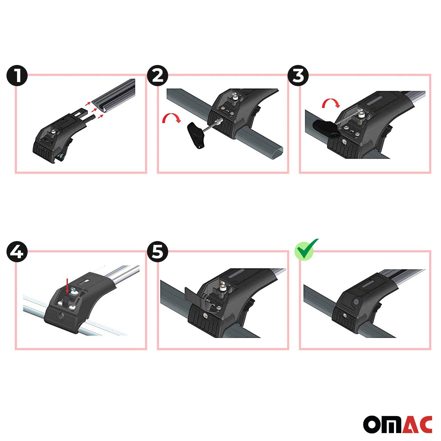 OMAC USA 2013-2022 Chevrolet Trax Roof Rack Cross Bars Black, flush-mounted roof rails, angled view