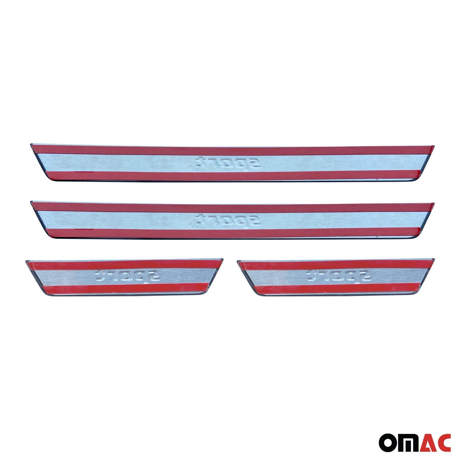 OMAC USA GMC Terrain Door Sill Scuff Plate Scratch Protector Sport Brushed Stainless Steel 4Pcs, angled view