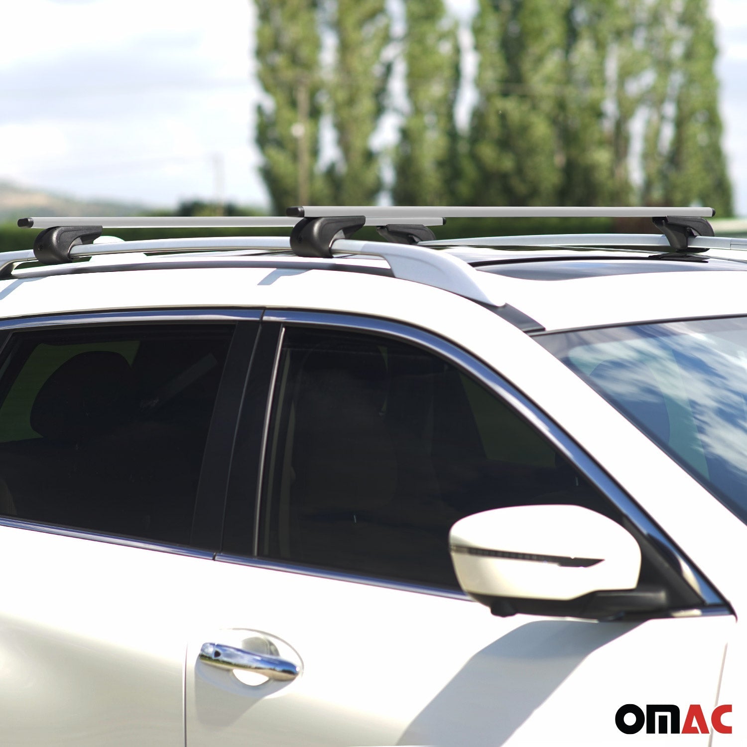 OMAC USA 2018-2024 GMC Terrain / Terrain Denali Roof Rack Cross Bars Silver, raised roof rails, additional view