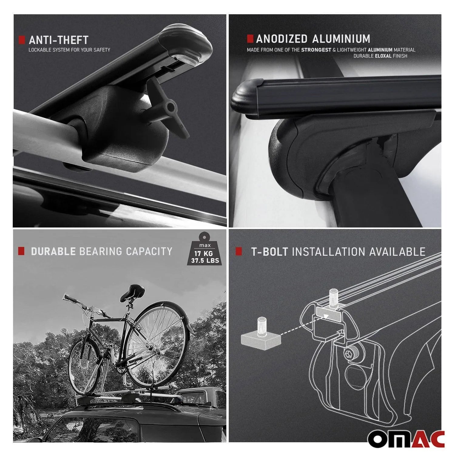 OMAC USA 2018-2024 GMC Terrain / Terrain Denali Bike Rack Carrier Roof Racks Set, roof kits, close-up detail