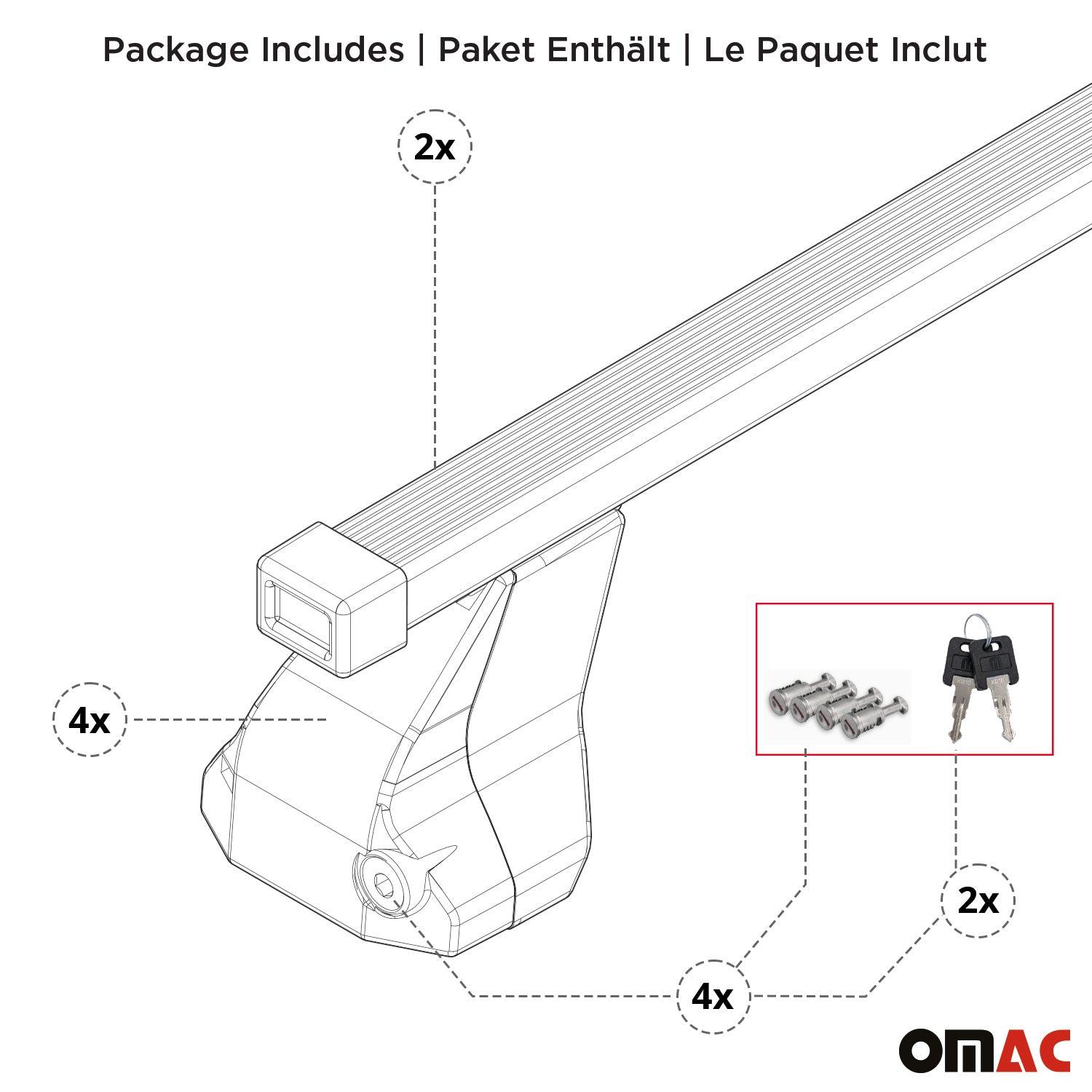 OMAC USA 2018-2024 Chevrolet Equinox Roof Rack Cross Bars Black, fixpoints, reverse view
