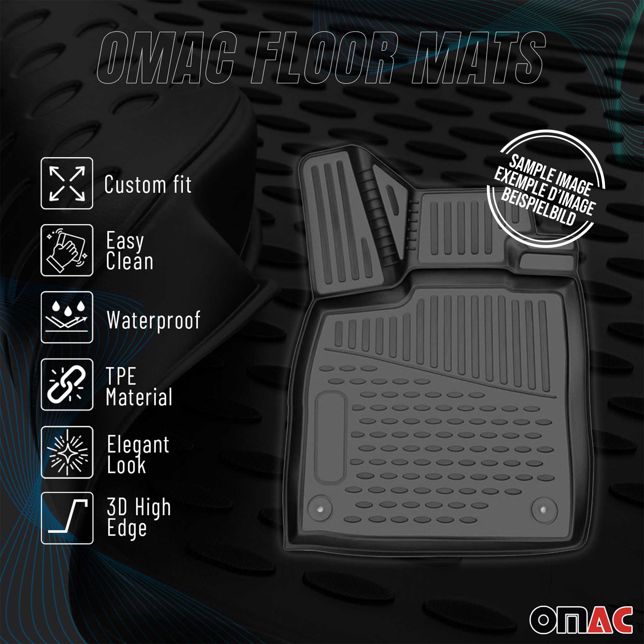 OMAC USA 2011-2015 Chevrolet Cruze Floor Mats Liners Full Set All Weather Black, classic floor mats, alternate view
