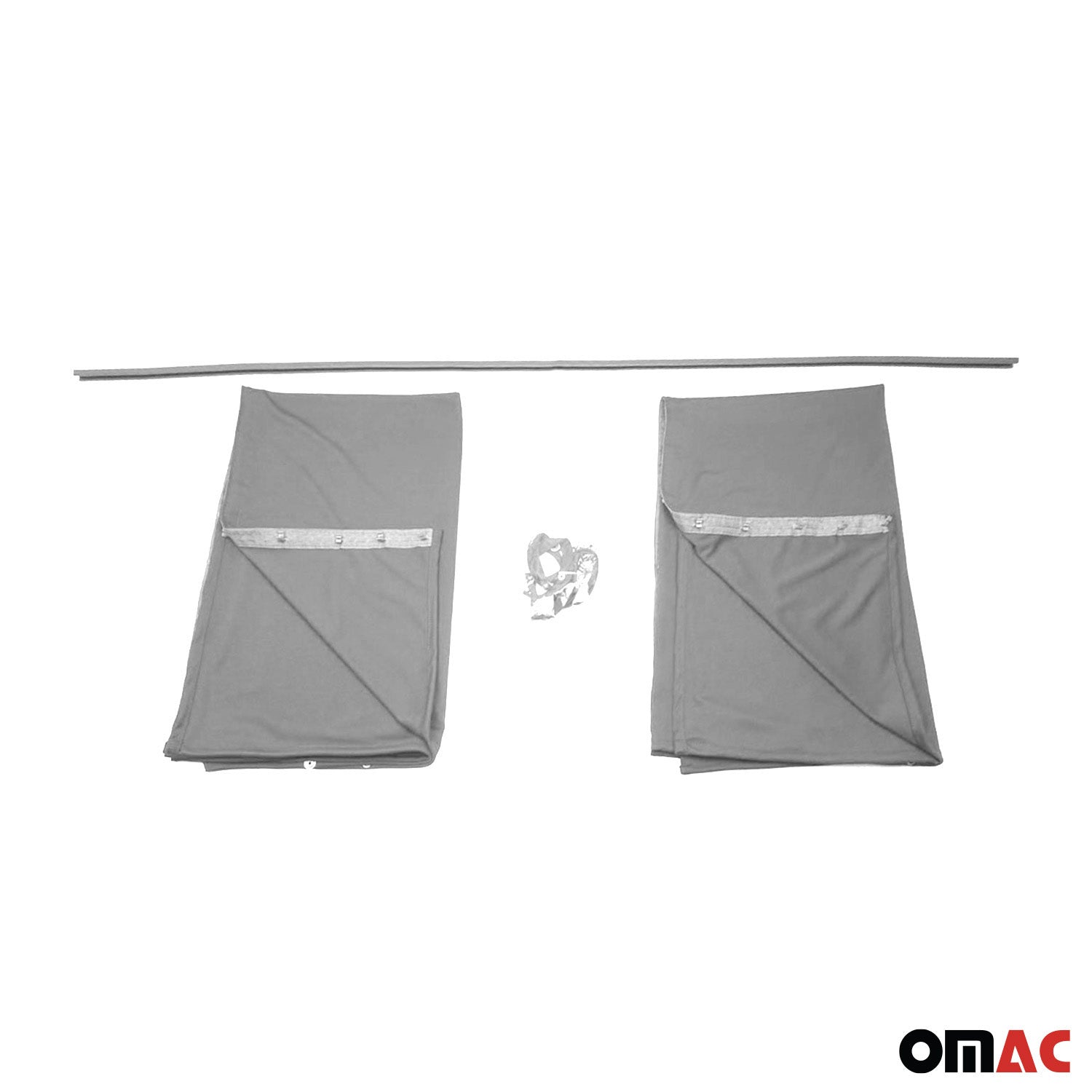 OMAC USA Chevrolet Express Cabin Divider Curtains Privacy Curtains Gray 2 Curtains, top view