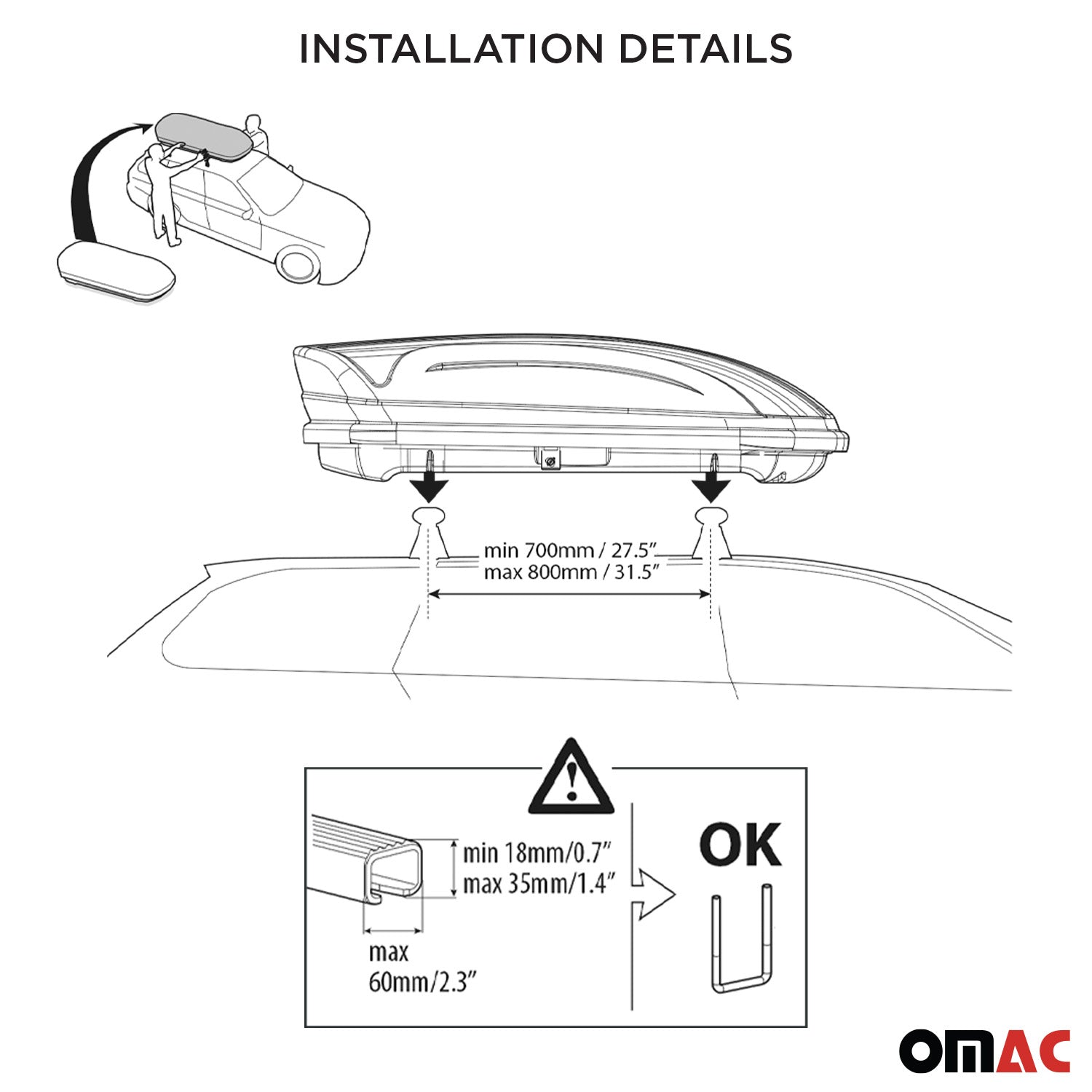 OMAC USA Roof Cargo Box 11 Cubic Feet Black, roof boxes, side view