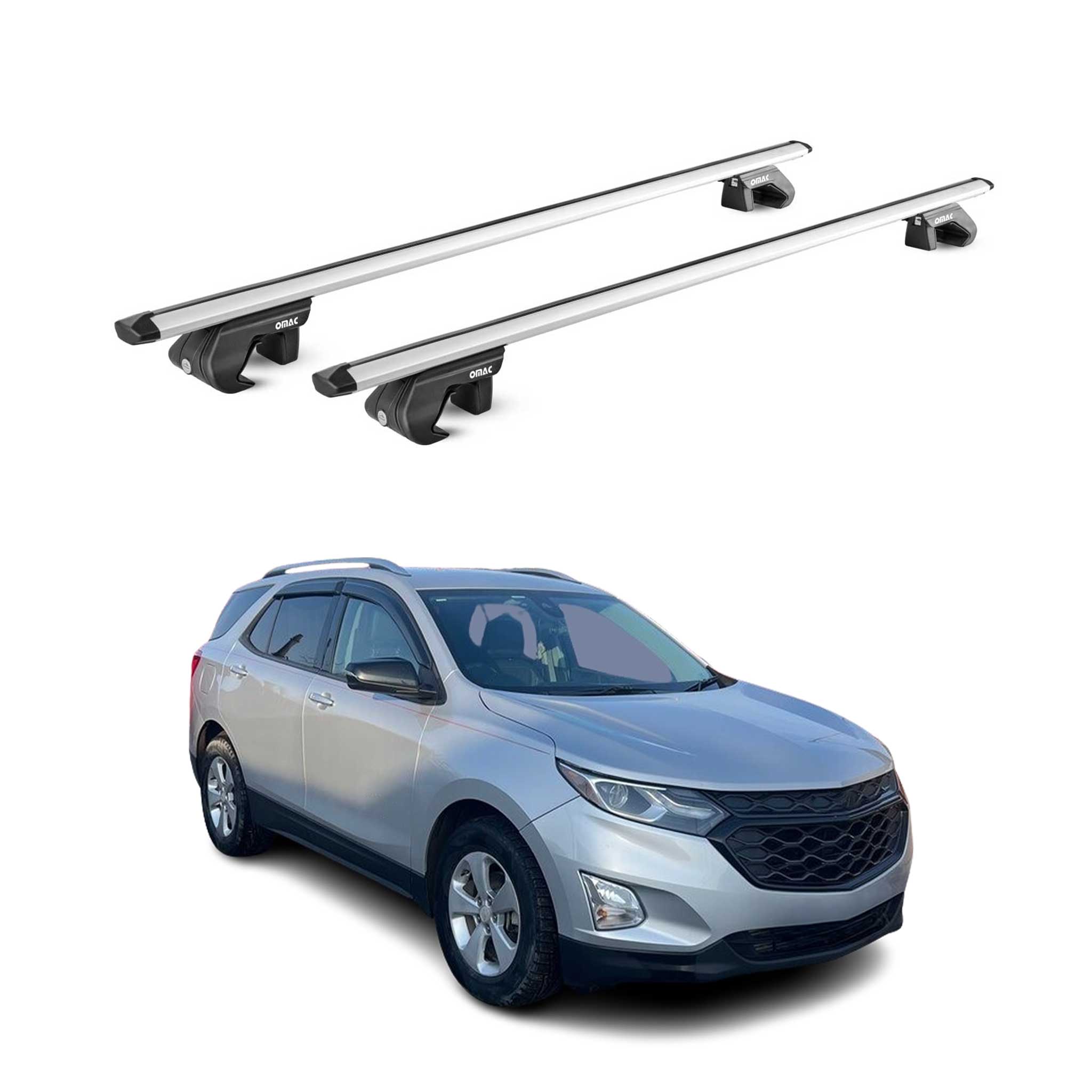 OMAC USA 2018-2024 Chevrolet Equinox Roof Rack Cross Bars Silver Luggage Carrier 2 Pcs, raised roof rails