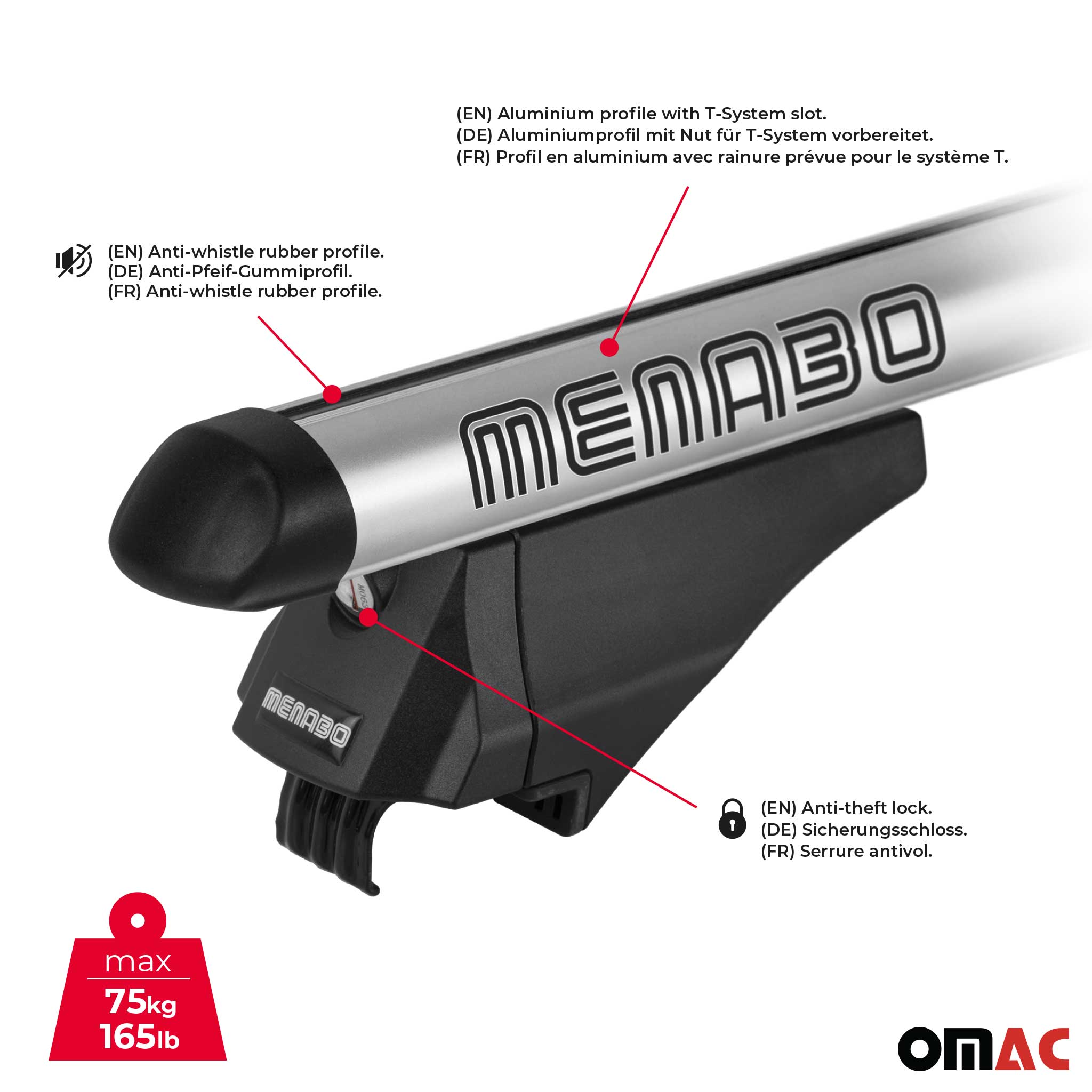 OMAC USA 2019-2025 Cadillac XT4 Roof Rack Cross Bars Black, flush-mounted roof rails, additional view