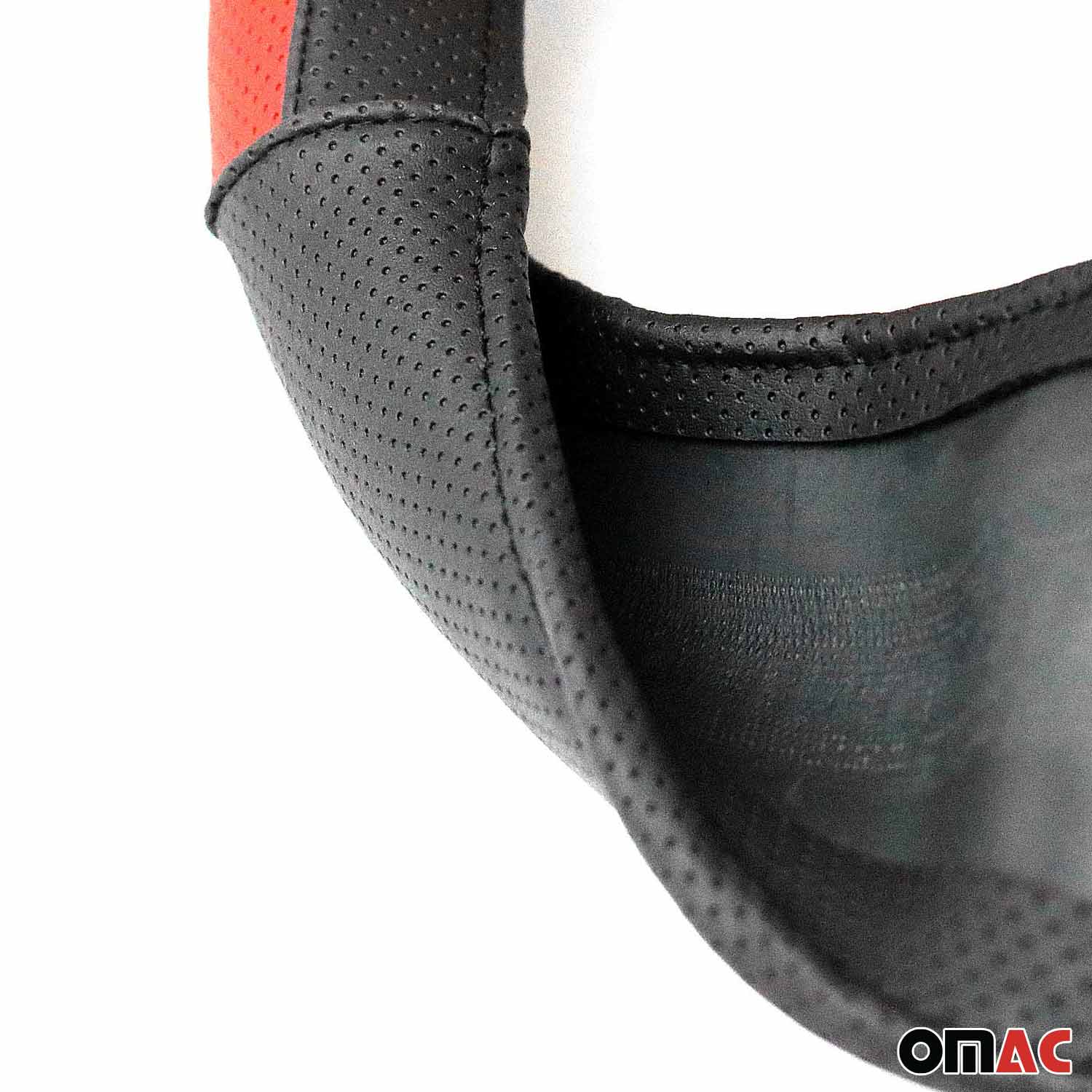 OMAC USA 14.5-15.5’’ Steering Wheel Cover Half Moon Red Leather Anti-slip Breathable, package contents