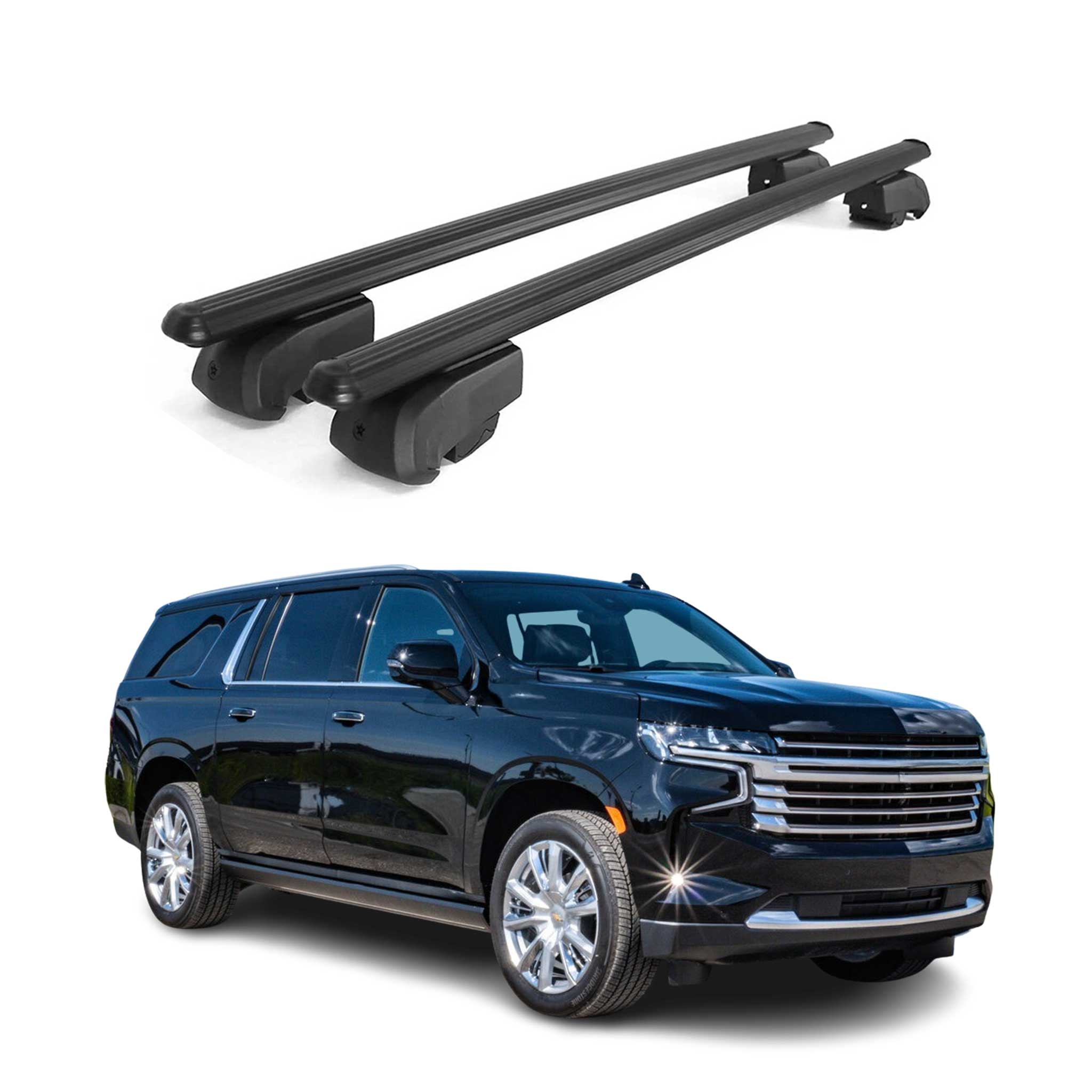 OMAC USA 2021-2026 Chevrolet Suburban Roof Rack Cross Bars Black, flush-mounted roof rails