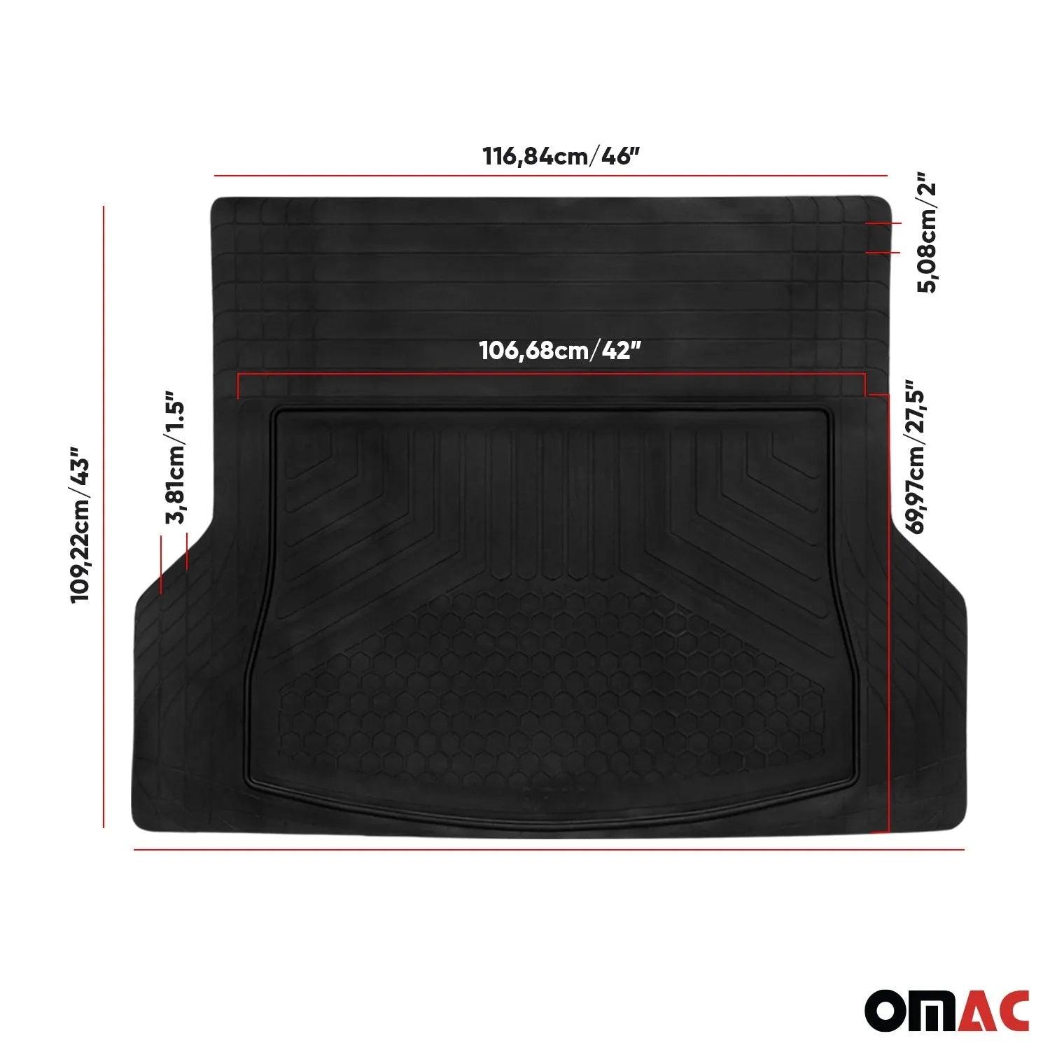 OMAC USA 2011-2014 Chevrolet Cruze Sedan Universal Cargo Mat Liner Waterproof Rubber Black 1Pc, angled view