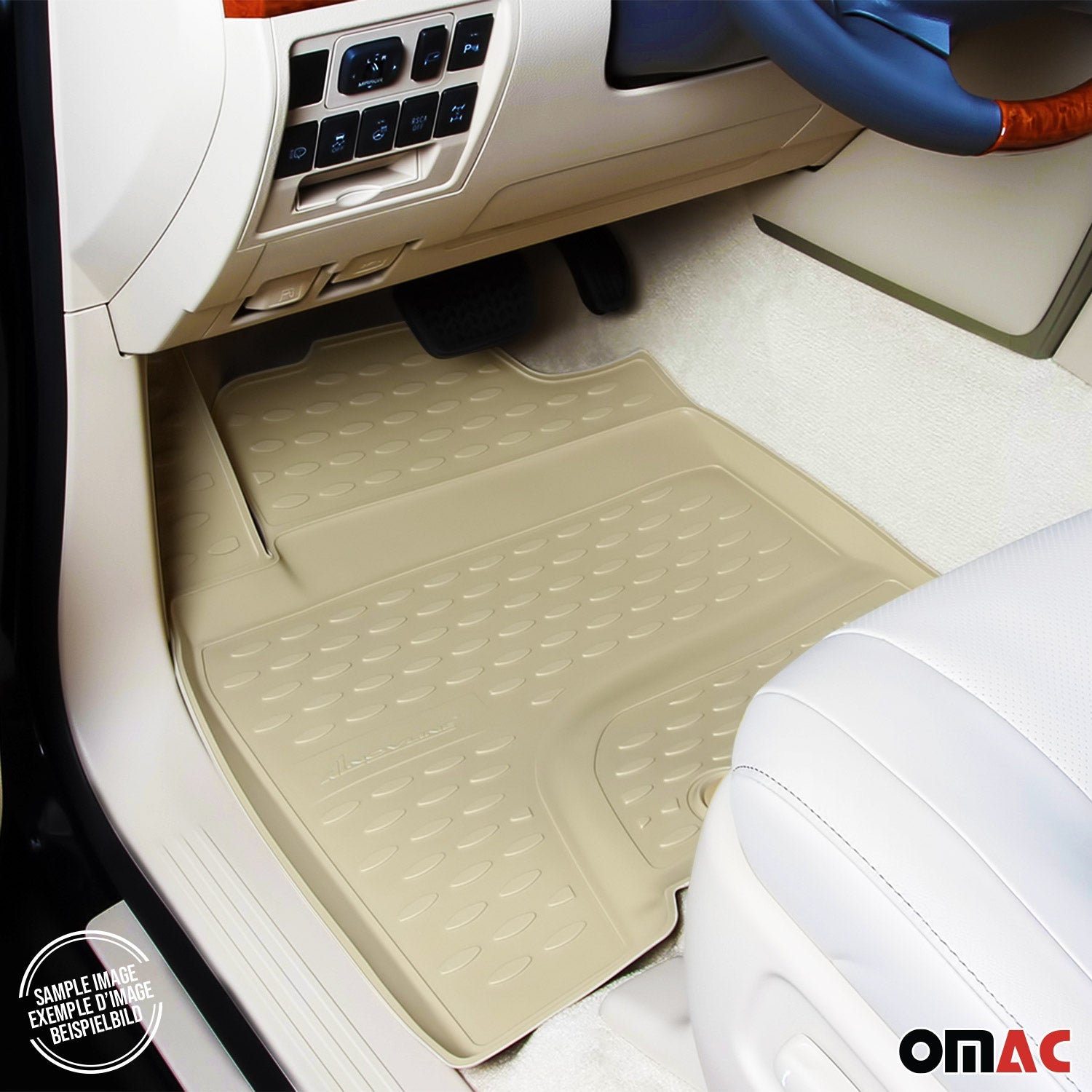 OMAC USA 2007-2014 Chevrolet Tahoe Floor Mats Liners Full Set All Weather Beige, classic floor mats, angled view