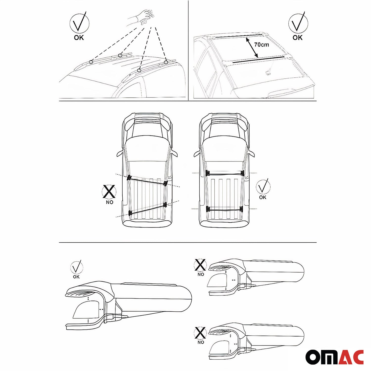 OMAC USA 2010-2017 Chevrolet Equinox Roof Rack Cross Bars Silver, raised roof rails, additional view