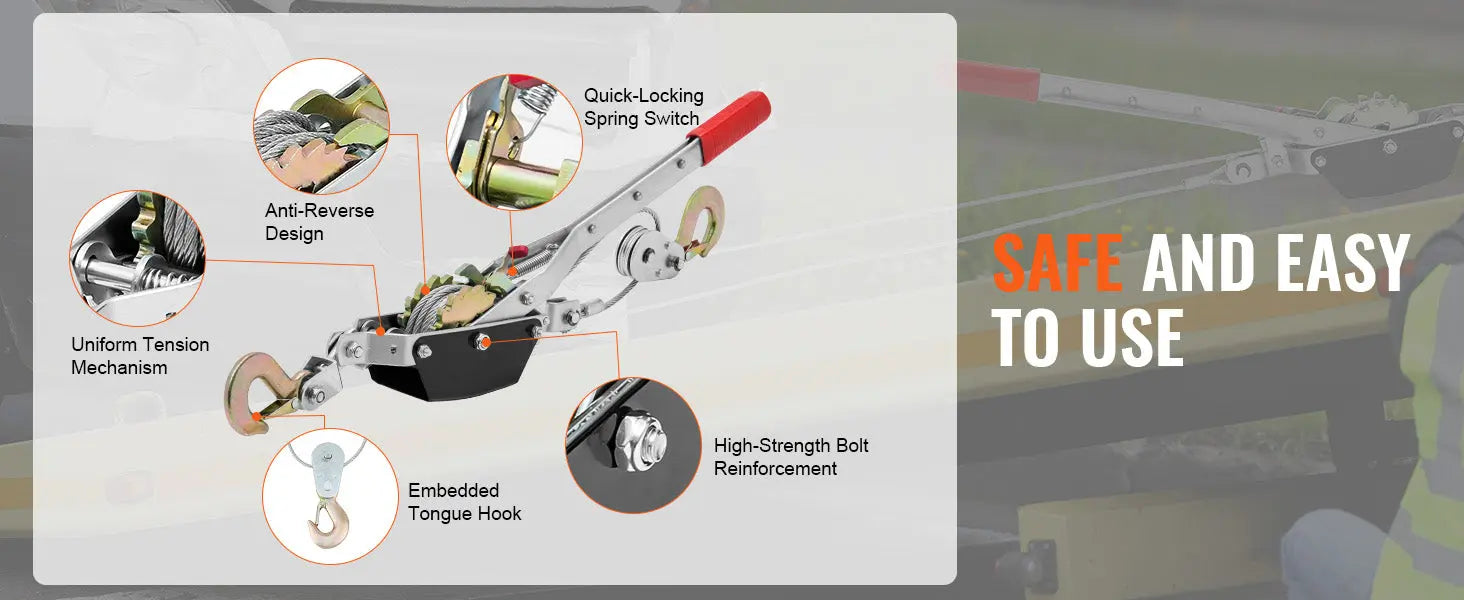 SucceBuy 2/4T Come Along Winch Ratchet Power Puller Tool with Dual Gears & 2 Hooks Automotive Hoist Puller for Vehicle Rescue Gm Service Guy