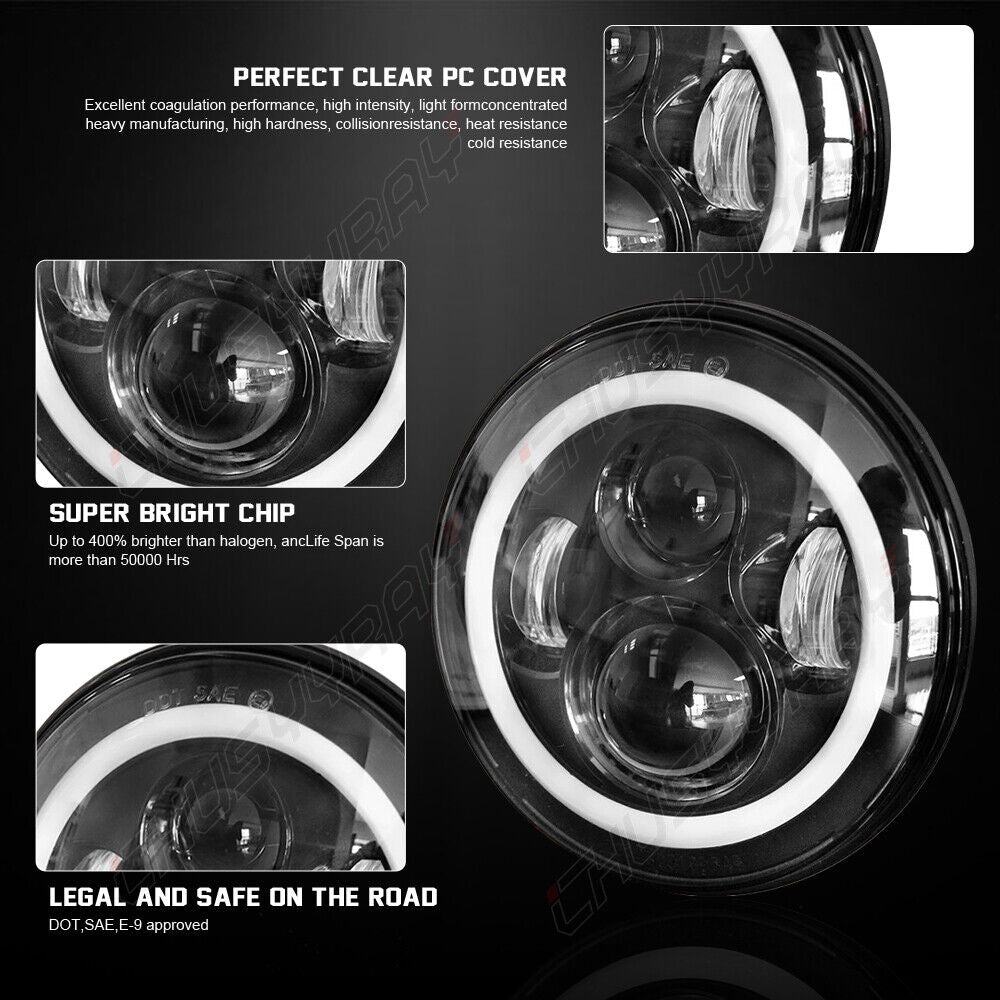 NTXGlow 4x round projector LED halo headlights with 5.75-inch diameter, showcasing the illuminated halo rings and sleek design.
