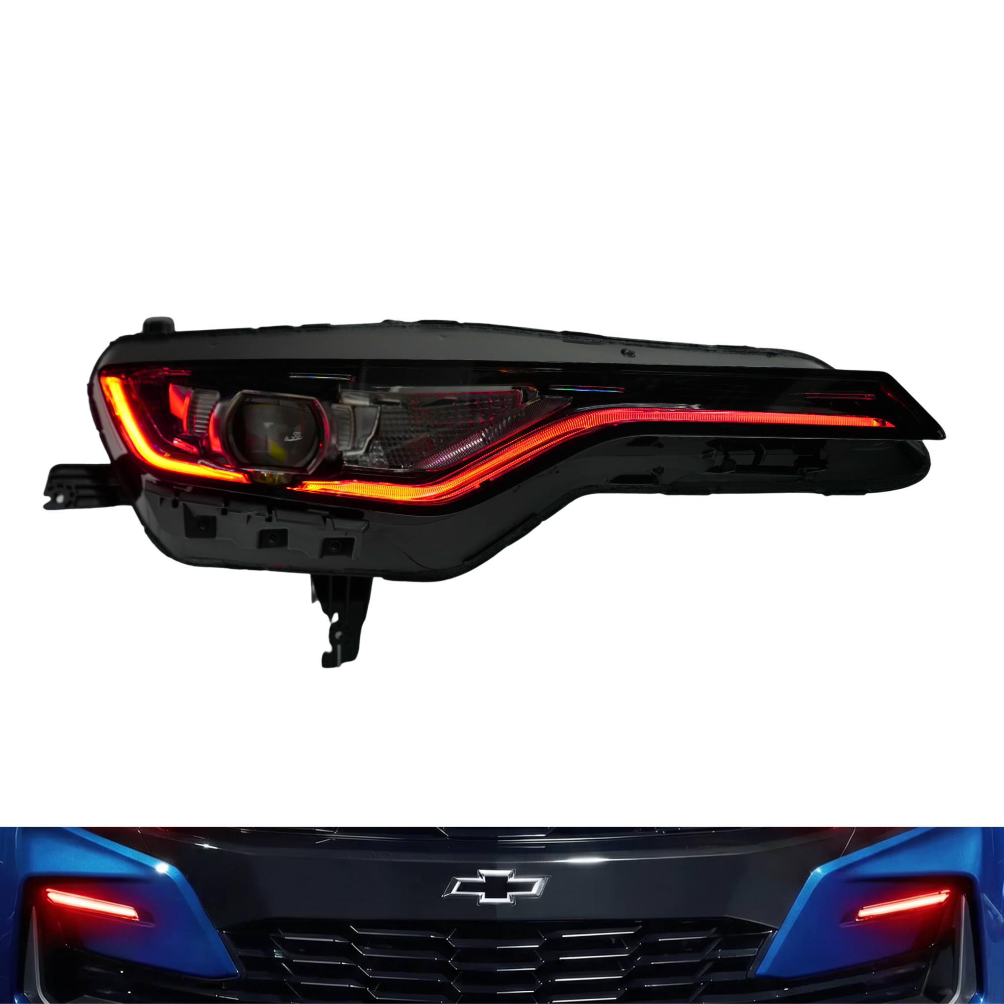 Chevrolet Camaro RS/SS RGBWA DRL boards with RGB halo kits, no demon eye, suitable for 2019-2024 models, includes fog light DRLs